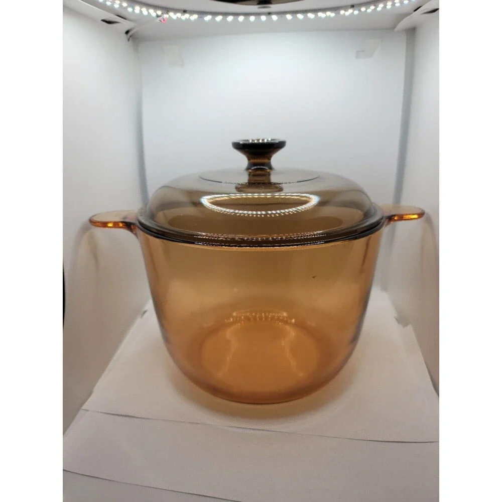 Corning Ware Vision Amber Stock Stew Pot 3.5 Liter Pyrex Lid Cookware France